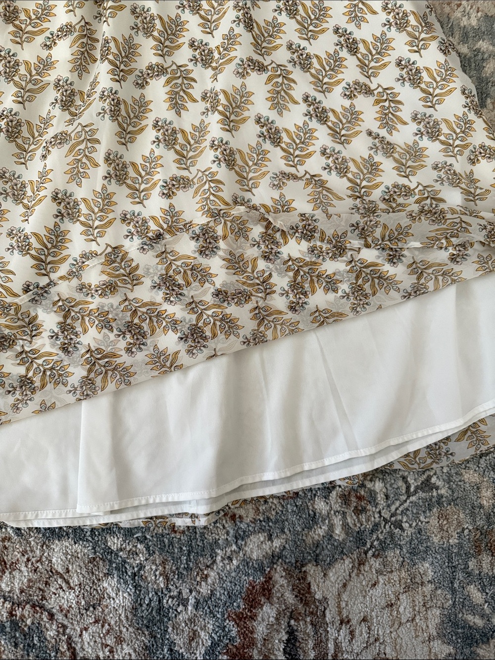 LOFT Cream Midi Skirt with Gold Leaf Print - Picture 2 of 4